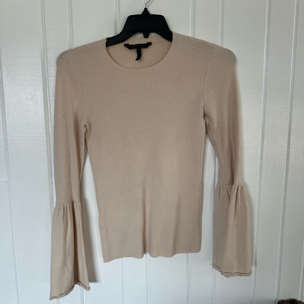 Women's Cream Bell Sleeve Ribbed Top